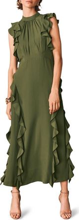 Mint Velvet High Neck Ruffle Maxi Dress in Green at Nordstrom, Size 10