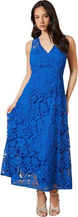 Oasis Floral Lace V-Neck Midi Dress in Cobalt at Nordstrom, Size 2P