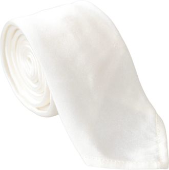 Dolce & Gabbana Mens Classic Solid Color Necktie - White Silk - One Size