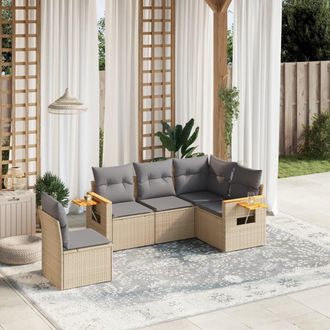 vidaXL Vidaxl - Juego De Sof&aacute;s Jard&iacute;n Con Cojines 5 Pzas Rat&aacute;n Sint&eacute;tico Beige