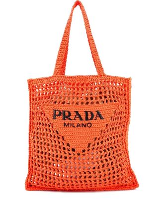 Prada Triangle Logo Open Raffia tote bag - Orange