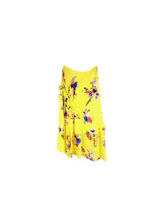 Preen Yellow abstract floral silk ruched skirt Size S