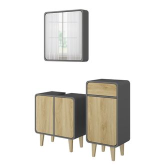 Vicco Conjunto De Muebles De Ba&ntilde;o Arla, Antracita/roble, 3 Piezas, Con Armario Midi, Vicco
