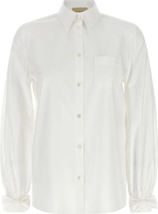 Valentino Garavani VLogo Signature Strik-Detail Blouse - Dames - Overhemden - Wit - XS - Katoen - Overhemden