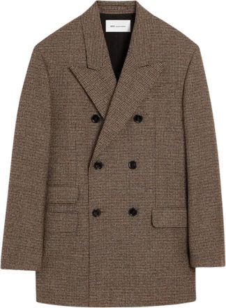 Ami Brown Check Double-Breasted Wool Blazer