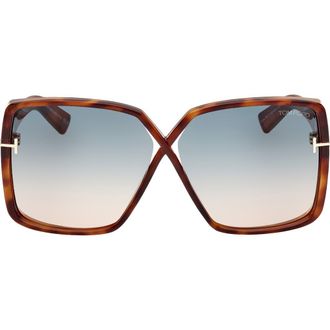 Tom Ford Yvonne 63mm Oversize Gradient Butterfly Sunglasses in Blonde Havana /Gradient Green at Nordstrom Rack