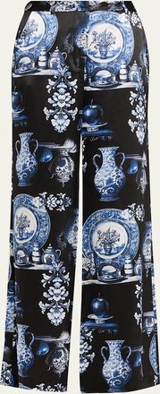 L'agence Pilar Porcelain Silk Wide-Leg Pants