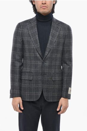 Corneliani CC COLLECTION Tartan Check Virgin Wool 2 Pockets Blazer with size 52