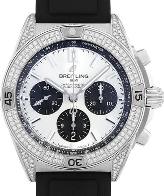 Breitling Chronomat B01 Chronograph Automatic Chronometer Diamond Silver Dial Mens Watch AB0134721G1S1