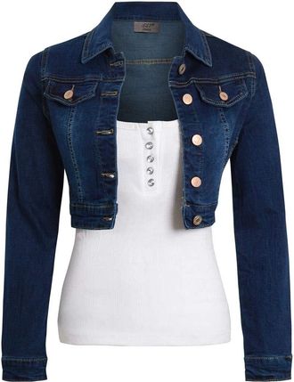 SS7 Womens Crop Stretch Fitted Denim Jacket Indigo
