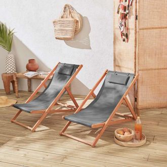 Sweeek Set 2 lettini prendisole in legno con cuscino poggiatesta