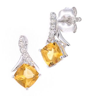 Diamant L'&eacute;ternel Womens 9ct White Gold 0.5ct Citrine and 0.05ct Diamond Earrings - One Size