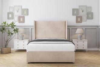 Comfort Beds Madrid Naples Divan Base No Drawers - 54 Wingback in Light Sand | Size: Small Single