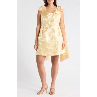 Sugarlips Duson Jacquard Bow Sash Minidress in Champagne at Nordstrom, Size 3X