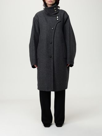 Emporio Armani Womens Long Coat High Neck Buttoned - Grey Wool - Size EU 40 (Womens)