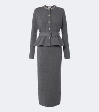 Self Portrait Peplum wool and cotton-blend midi dress