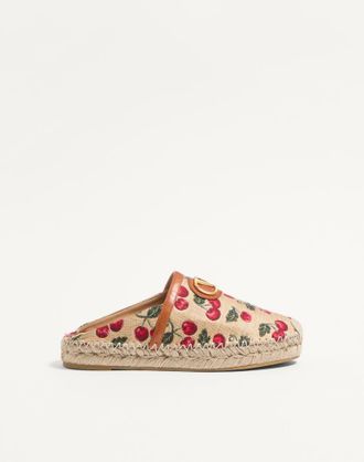 Valentino Garavani Mule VLogo Signature In Rafia Jacquard Con Motivo Cherryfic 25Mm Donna NATURALE/ROSSO 35