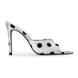 Black Suede Studio Bella 100 Mule in White Polka Dot Satin at Nordstrom, Size 38.5 Eu