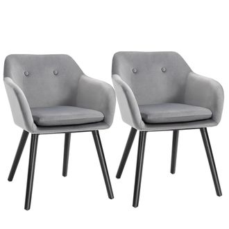 HOMCOM Modern Upholstered Fabric Bucket Seat Dining Armchairs Set of 2 Grey | TJ Hughes