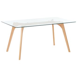 Beliani Mesa De Comedor De Vidrio Templado Transparente Madera Clara 160 X 90 Cm Hudson