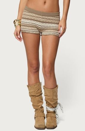 Edikted Daphnie Stripe Pointelle Stitch Cotton Shorts in Beige at Nordstrom, Size X-Small