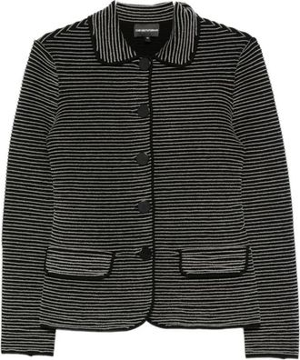 Emporio Armani Ribbed Striped Cardigan - Dames - Vesten - Zwart - 2XS - Polyester - Truien & Vesten