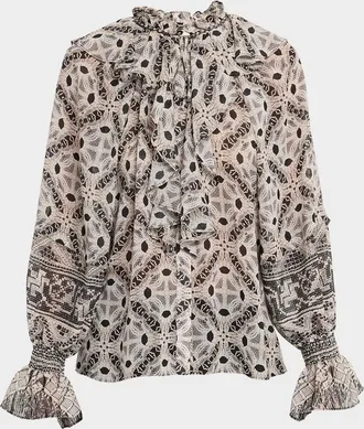 Kobi Halperin Glimmer Lace-Print Ruffle Blouse
