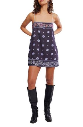 Free People Bali Embroidery Border Floral Minidress in Indigo Combo at Nordstrom, Size X-Small
