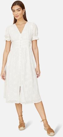 Yumi Broderie Anglaise Midi Button Up Dress in White at Nordstrom, Size 12