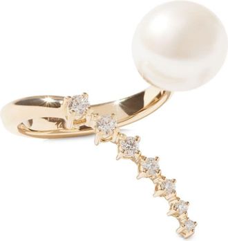 Mizuki Anello Sea of Beauty in oro giallo 14kt con perla e diamanti