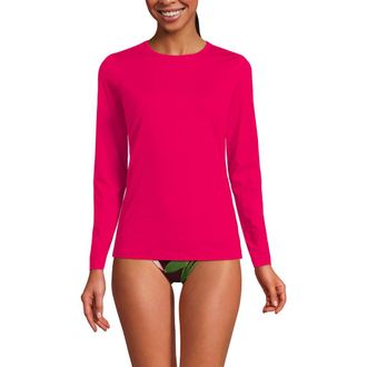 Lands End Plus Size Crew Neck Long Sleeve Rash Guard UPF 50 Sun Protection Swim Tee in Coral Rubies at Nordstrom, Size X-Large
