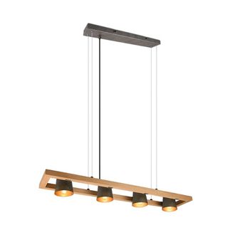 Trio Candelabro De Suspensi&oacute;n Rectangular 4 Focos Ajustables Madera Y N&iacute;quel Metal Bell Lighting