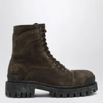 Balenciaga Stivali Combat Strike oliva in pelle scamosciata