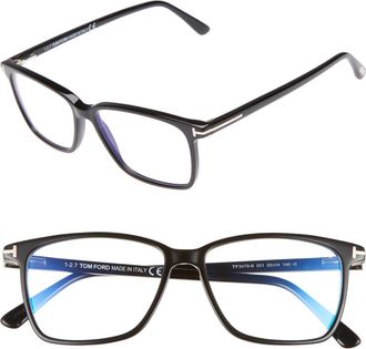 Tom Ford 55mm Irregular optical glasses in Black/blue at Nordstrom