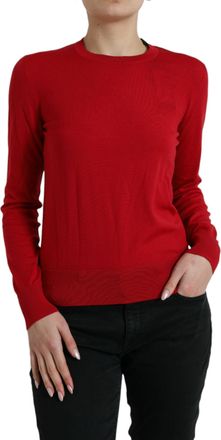 Dolce & Gabbana Red Wool Knitted Crew Neck Pullover Womens Sweater