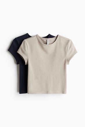 H&M 2er-Pack T-Shirts - Helles Greige/Marineblau