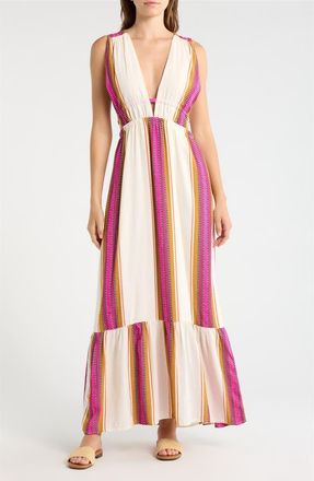 Elan Print Sleeveless Ruffle Hem Cover-Up Maxi Dress in Natural Pink at Nordstrom, Size Medium