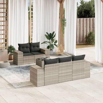 vidaXL Vidaxl - Set De Sof&aacute;s De Jard&iacute;n 6 Pzas Y Cojines Rat&aacute;n Sint&eacute;tico Gris