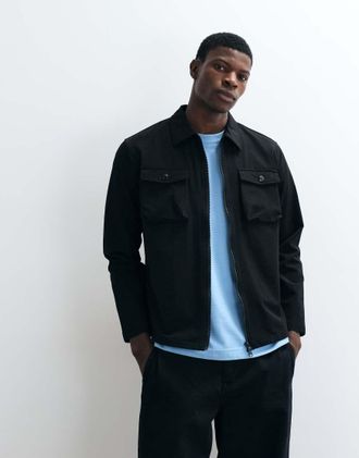 Capo shacket utility nera con chiusura con zip-Nero