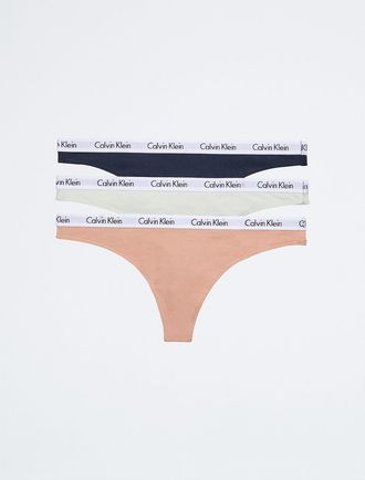 Calvin Klein Womens Carousel Logo Cotton 3-Pack Thong - Multi - XS