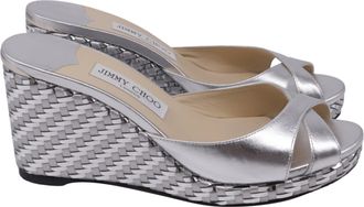 Jimmy Choo London Almer 105 Wedge Sandals in Silver Leather