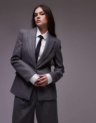 Mango brushed wool touch blazer in gray pinstripe - part of a set