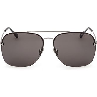 Tom Ford Mackenzie 64mm Oversize Pilot Sunglasses in Shiny Palladium /Smoke at Nordstrom