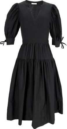 Ulla Johnson Cintia Puffed Sleeve Midi Dress in Black Cotton