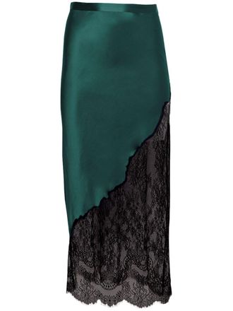 Fleur du Mal scallop midi skirt - women - Silk/Spandex/Elastane - M - Green