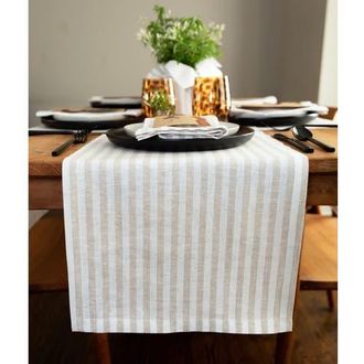 Solino Home Linen Table Runner for Dining Table, Holiday and Everyday Table Decor - Amalfi Stripe in Natural And White at Nordstrom, Size Xx-Large