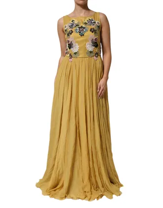 Dolce & Gabbana Womens Yellow Silk Floral Embroidered Maxi Dress (chiffon)