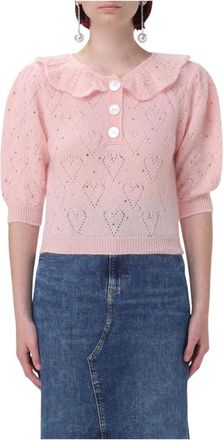 Alessandra Rich Roze versierde gebreide vest - Dames - Ronde hals truien - Roze - 2XS - Truien & Vesten