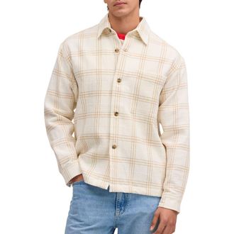 Nn.07 Adwin 50059 Plaid Recycled Cotton Blend Shirt Jacket in Ivory at Nordstrom, Size Xx-Large