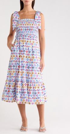 Sugarlips Kessa Mitzy Geo Smocked Midi Dress in Light-Blue-Multi at Nordstrom, Size X-Large